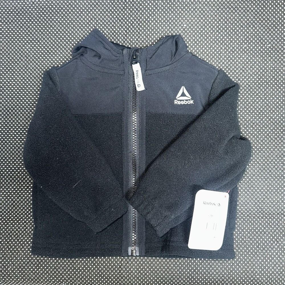 REEBOK Black Hooded Jacket 12 Months Front Zipper Long Sleeves Lined